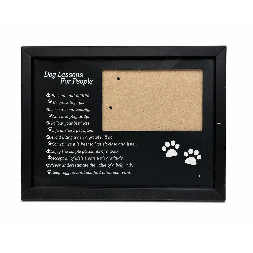 Dog Lessons For People 4x6 Photo Frame Black Paw Print Tabletop Wall Decor Gift